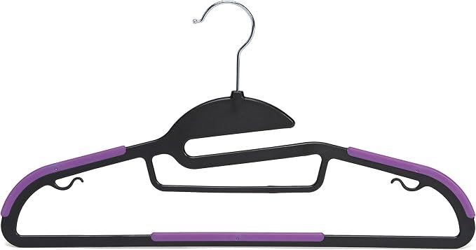 Amazon Basics Space Saving Non-Slip Rubber Coated Plastic Hangers with 360 Degree Swivel Hook, Black/Purple, Pack of 50 - Image 2