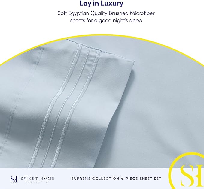 Queen Size Bed Sheets - Breathable Luxury Sheets with Full Elastic & Secure Corner Straps Built In - 1800 Supreme Collection Extra Soft Deep Pocket Bedding Set, Sheet Set, Queen, Light Blue