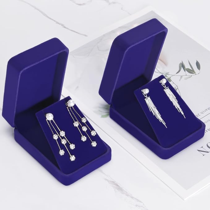 LETURE 2 Pieces Velvet Jewelry Gift Boxes for Necklace Pendant Earring Bracelet, Small Jewelry Storage Display Case for Christmas Wedding Engagement Birthday Anniversary (Blue) - Image 6