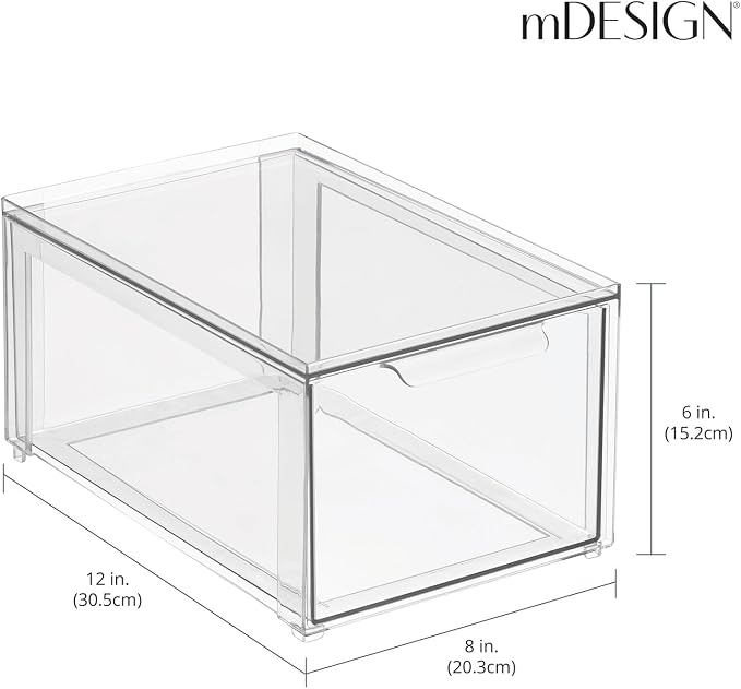 mDesign Plastic Closet Organizer Bin w/Pull Out Drawer - Stackable Storage for Closet - Organization for Shoes, Clothes, Bags, Totes, Small Linens, and More - Lumiere Collection - 2 Pack - Clear - Image 4