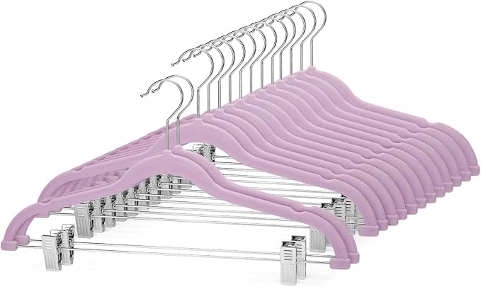 Cozymood Velvet Skirt Hangers 24 Pack, Purple Hangers with Clips Ultra Thin Non Slip Pants Hanger Space Saving Clothes Hanger with Clips for Pants, Skirts, Jeans, Shorts by CozyMood