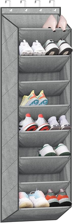 SLEEPING LAMB Over The Door Shoe Organizer for Closet with Large Deep Pockets, Narrow Shoe Rack for Door Hanging Boots Storage, Grey by SLEEPINGLAMB