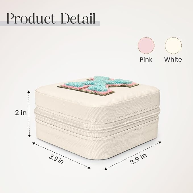 SANDJEST Personalized Jewelry Box, White Travel Jewelry Box with Initial X, Small Monogrammed Jewelry Case Organizer for Girls Women Teen Kids, Mini Travel Essentials Gifts for Birthday Christmas - Image 2