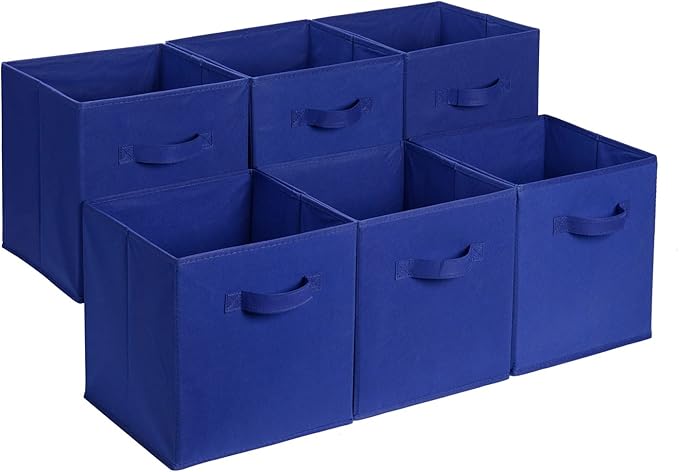 Amazon Basics Collapsible Fabric Storage Bins, Cube Organizer with Handles, 13"x13"x13", Navy, 6-Pack by AmazonBasics