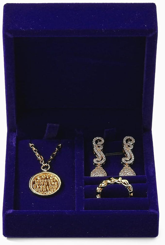 3 in 1 Velvet Jewelry Set Gift Box Earring Gift Box Ring Necklace Boxes Small Jewelry Storage Boxes for Travel Birthday Mother's Day Valentine's Day Gifts (Blue) by Papten