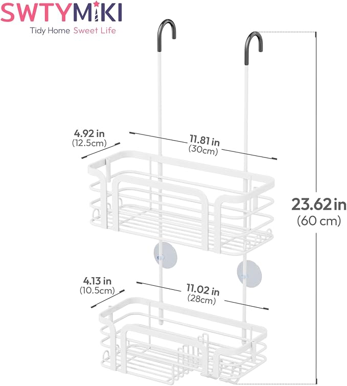SWTYMIKI Shower Caddy Hanging Organizer - Over the Door Shower Caddy with Soap Holder, 11 Hooks, 2 Installation Ways, Stainless Steel Rustproof Bathroom Organizer, Black - Image 8