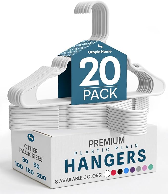 Utopia Home Clothes Hangers 20 Pack - Plastic Hangers Space Saving - Durable Coat Hanger with Shoulder Grooves (White) by UTOPIAHOME