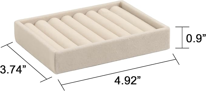 Frebeauty Small Jewelry Tray Set,Velvet Ring Organizer,Stackable Jewelry Organizer Tray,Mini Jewelry Drawer Organizer,4.92 x 3.74 x 0.9 Inches,7 Slots Ring Tray for Women(Set 2,Beige) - Image 3