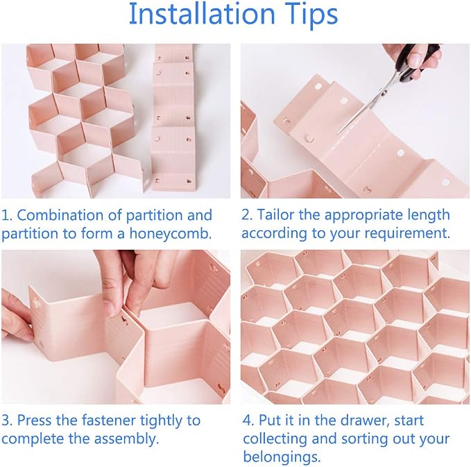 Poeland Drawer Divider Organizer Adjustable DIY Grid Honeycomb Drawer Divider for Underwear Belt Scarf Socks Gray - Image 5