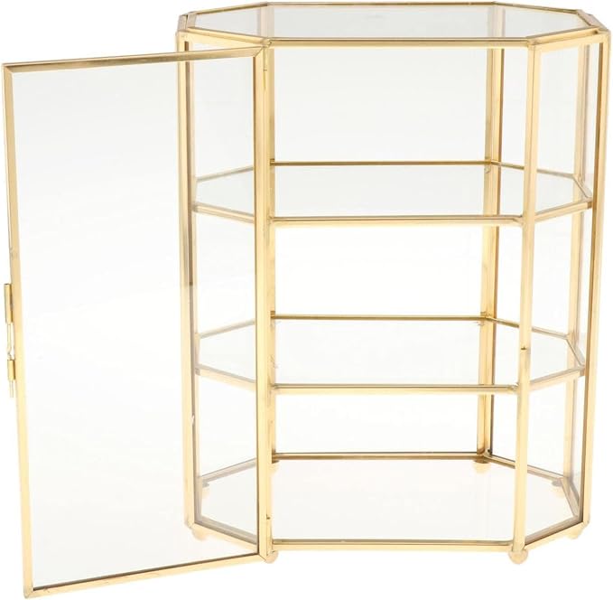 3-Tier Glass and Gold Jewelry Box, Makeup Organizer, Glass Display Case by VBQFDPH