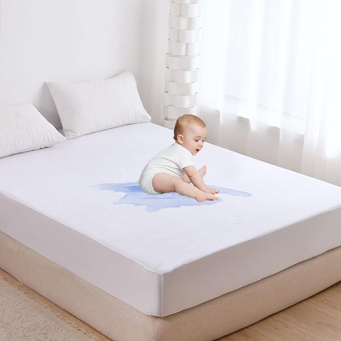 Alaskan King Waterproof Terry Cotton Cover - Fitted Sheet Style Breathable Mattress Cover - Terry Cotton Surface [Alaskan King, White] 15 Inch Deep Pocket