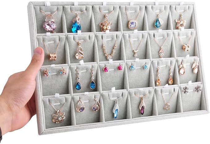 Oirlv Velvet Jewelry Tray 24 Grid liner Pendant Earrings Organizer Storage Trays Showcase Display Jewelry Holder - Image 5