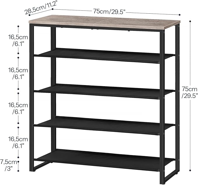 HOOBRO Shoe Rack, 5 Tier Shoe Storage Organizer with 4 Oxford Fabric Shelves and Top Panel, Holds 16-20 Pairs of Shoes, for Entryway and Closet, Industrial, Greige and Black BG50XJ01 - Image 2