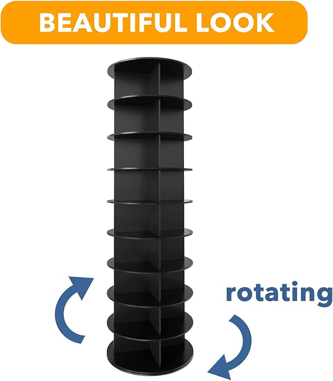 SpaceAid 9 Tier Rotating Shoe Rack Tower, Spinning Shoe Display Lazy Susan, Revolving 360 Shoe Rack Storage Round Carousel, Vertical Handbag Rotate Shoes Closet Organization (9-Tier Black) - Image 7
