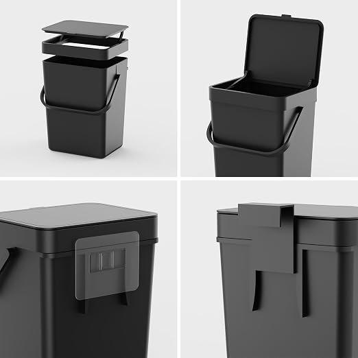 LALASTAR Countertop Compost Bin, Hanging Small Trash Can with Lid Under Sink for Kitchen, Food Waste Bin for Countertop, Mountable Garbage Can for Bathroom, RV, 5L/1.3 Gal,Sliding Lid, Black - Image 7