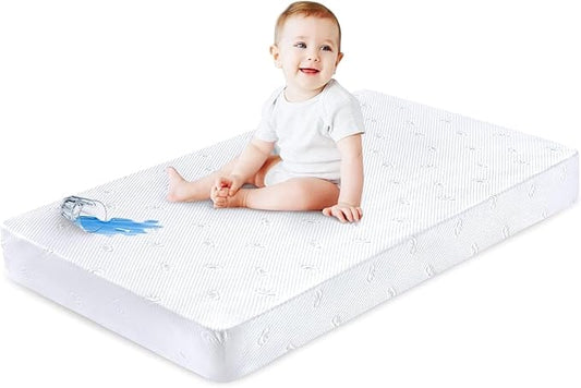 Crib Mattress Protector Sheets Fitted Waterproof Crib Mattress Pad Cover, Noiseless & Machine Wash 100% Absorbent Crib/Toddler Mattress Protector Sheet Quilted, White, 52" x 28" x 8.6"