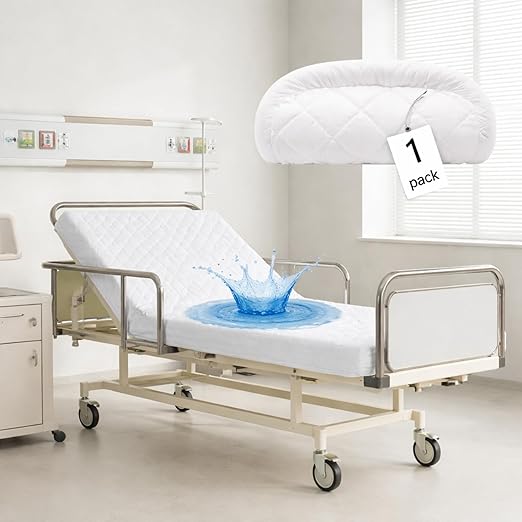 Lounsweer 1 Pack Waterproof Hospital Mattress Cover, 80x36x12in White Fitted Bed Sheet Protectors, Incontinence Protection Leakproof Breathable for Elderly, Adults Home Hospital Beds