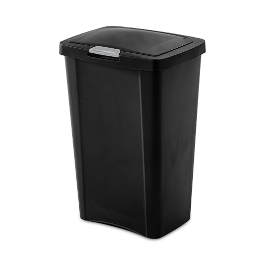 Sterilite 13 Gallon TouchTop Narrow Plastic Wastebasket with Secure Titanium Latch for Kitchen, Bathroom, and Office Use, Black (16 Pack) by Sterilite