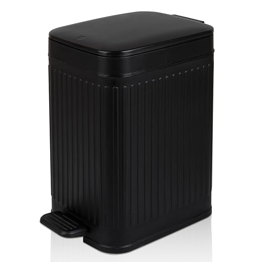 rejomiik Small Bathroom Trash Can with Lid Slim Soft Close Garbage Can Step Wastebasket Container Trash Bin for Office Bedroom Kitchen Living Room (1.9 Gallon Black) by rejomiik