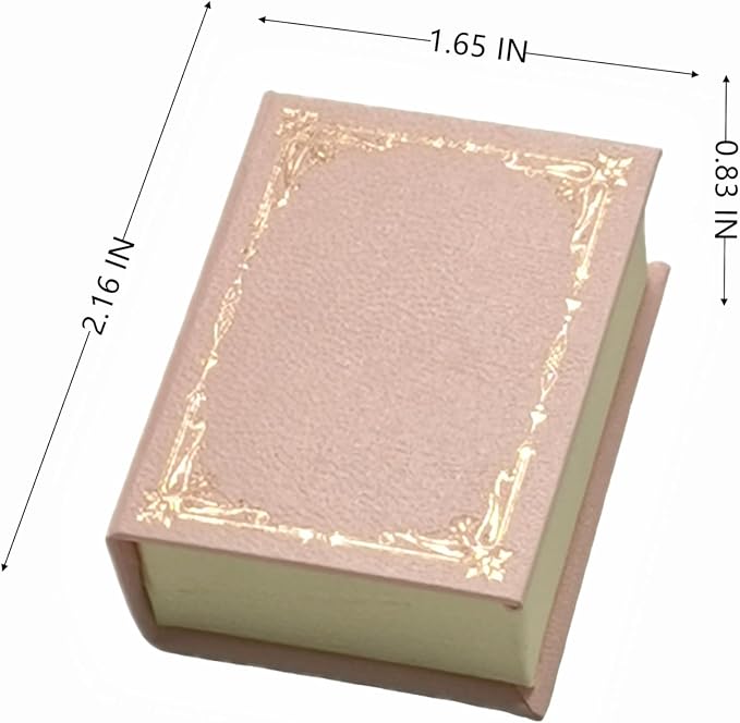 Book Shaped Ring Box - Vintage Engagement Ring Box with Hinged Lid for Proposal Engagement Wedding, Proposal Ring Case -PRB012-Pink - Image 2