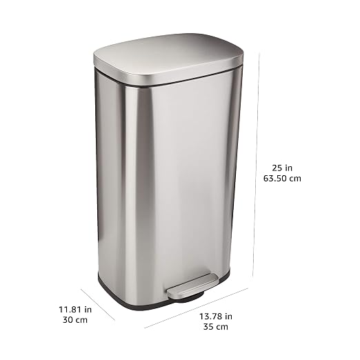 Amazon Basics Smudge Resistant Rectangular Trash Can with Soft-Close Lid, Foot Pedal, Removable Inner Bucket, 30 Liter/7.9 Gallon, Brushed Stainless Steel, Satin Nickel Finish, 13.8"L x 11.8"W x 25"H - Image 3