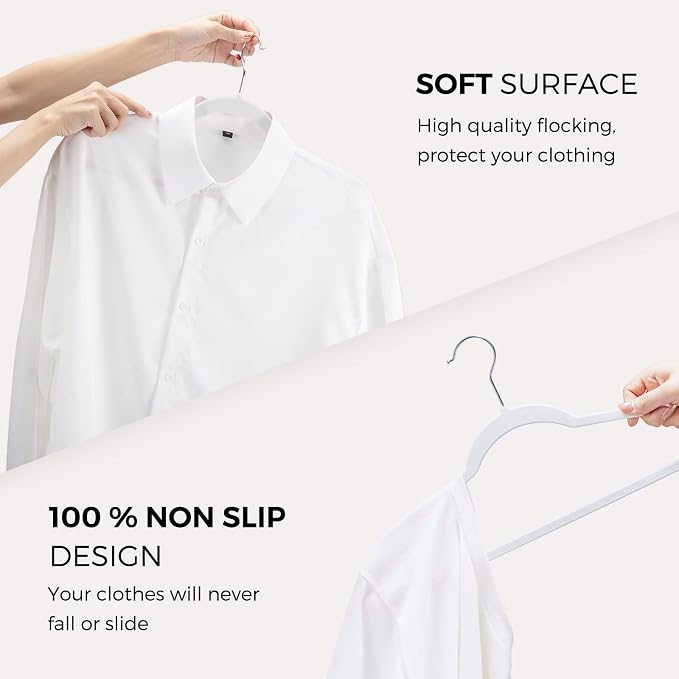 HOUSE DAY Premium Velvet Hangers 100 Pack White, Non-Slip Flocked Felt Hangers, Sturdy Clothes Hanger with 360° Rotatable Hook, Heavy Duty Durable Slim Coat Hanger for Closet Space Saving - Image 5