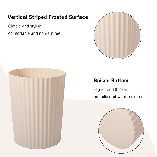JiatuA Small Trash Can Plastic Wastebasket Round Garbage Container Bin for Bathroom, Kitchen, Bedroom, Home Office, College Dorm, Beige - Image 3