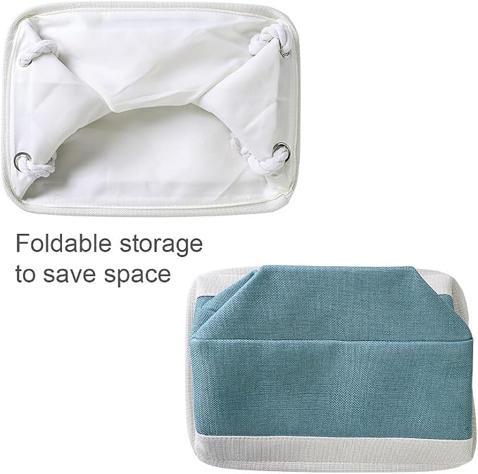 TheWarmHome Fabric Storage Bins Baskets for Organizing,Sturdy Storage Basket W/Handles, Decorative Foldable Storage Baskets for Shelves Closet Nursery Toy (White&Teal, Medium - 3 Pack) - Image 8