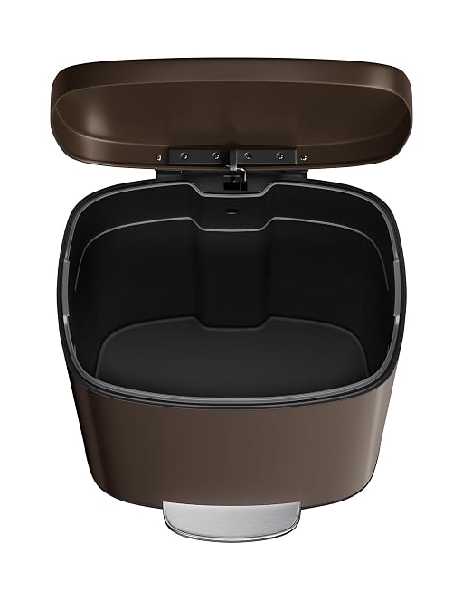 Garvee 13 gal (50 L) and 2.6 gal (10 L) Metal Trash Can Combo Set, Rustproof Garbage Can with Lid, Step-on Trash Bin with Inner Bucket, Rear Handle, Brown - Image 8