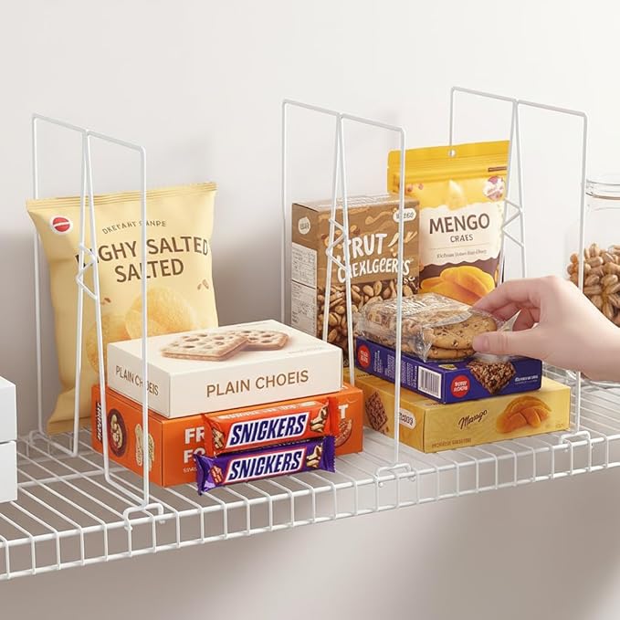 Wire Shelf Dividers - White Closet Organization & Storage Organizer - No Tool Shelf Divider for Wire Shelves - Metal Shelf Accessories – for 12“ Deep Wire Shelves – Tall 16” Height – 4 Pack - Image 7