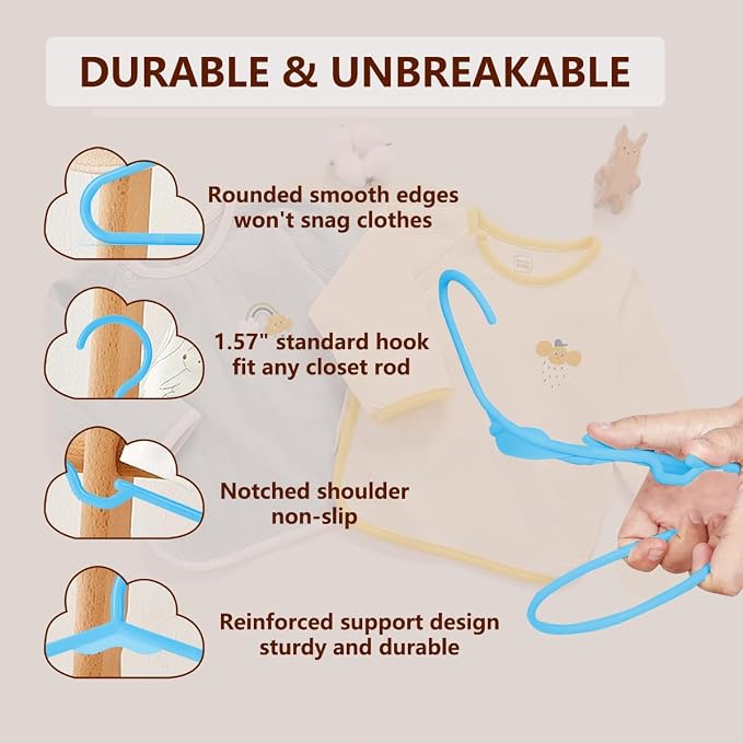 Baby Hangers for Closet 100 Pack Blue Plastic Kids Children's Clothes Hangers Non-Slip (Blue, 100) - Image 3