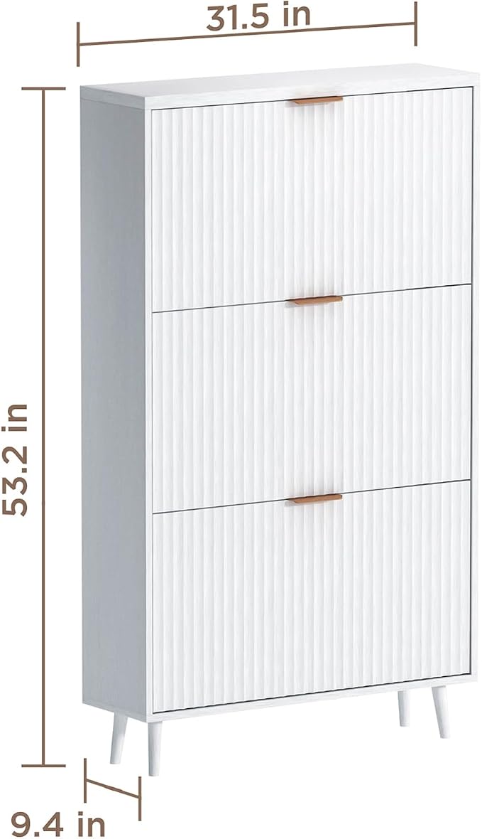 Shoe Cabinet Storage,Modern Freestanding Organizer with 3 Flip Drawers,Narrow Shoe Rack Cabinet for Entryway,White - Image 2