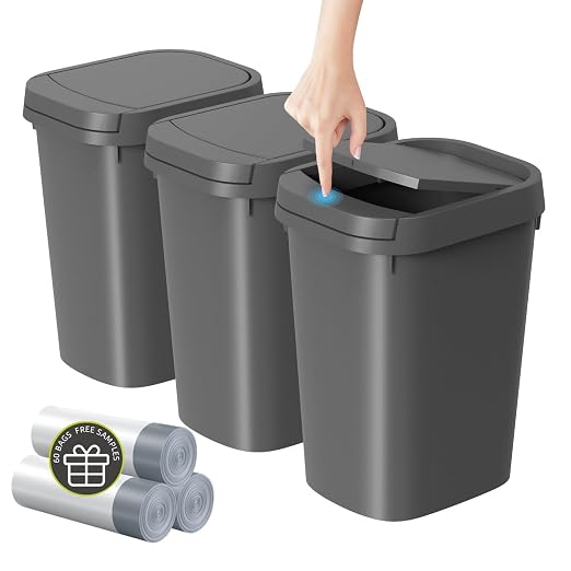KSSKSS 3 Pack Bathroom Small Trash Can with Lid, 2.6 Gallon Slim Garbage Bin with Pop-Up Lid, 10L Plastic Wastebasket for Bedroom, Office, Kitchen, Toilet (Gray) by ksskss