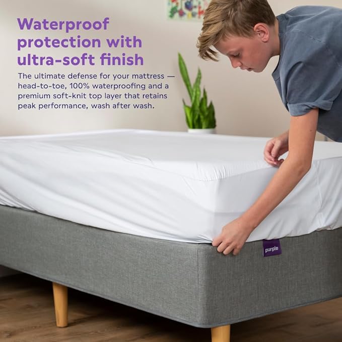 Purple Waterproof Mattress Protector – Twin, Gold-Standard Protection, Comfort-First Design, Fits Mattresses 8” to 15.5”