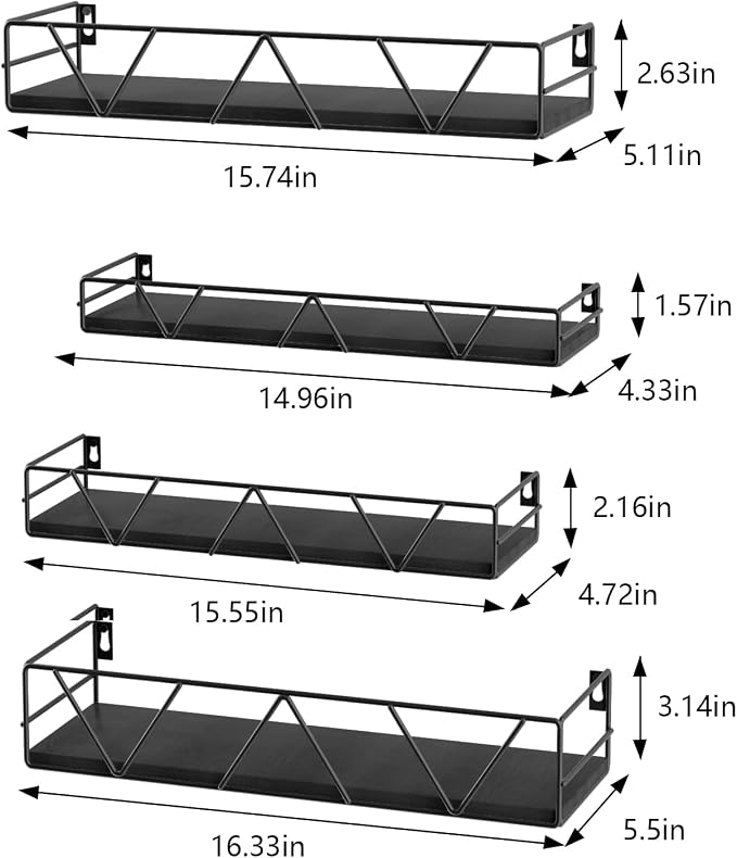 Amaoot Floating Shelves Set of 4, Home Wood Wall Shelf, Farmhouse Shelf for Bedroom, Wall Mounted Floating Shelf for Living Room, Bedroom, Bathroom, Kitchen, Office (Black) - Image 3