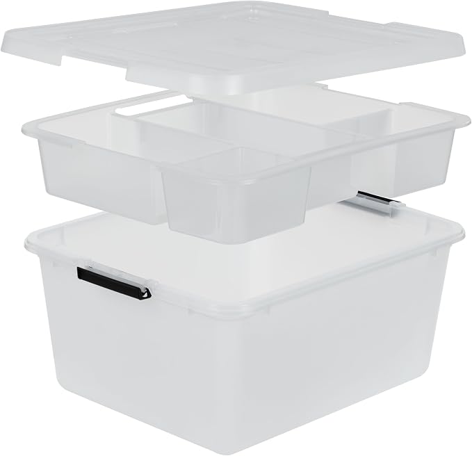 IRIS USA 18 QT Clear Storage Organizer with Removable Dividers, Stackable Plastic Storage Box with Lid, Modular Container for Crafts, Tools, Office & Pantry Organization - Image 4