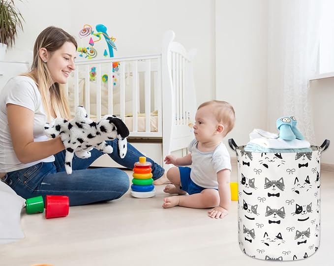 HIYAGON Large Storage Baskets,Waterproof Laundry Baskets,Collapsible Canvas Basket for Storage Bin for Kids Room,Toy Organizer,Home Decor,Baby Hamper(Bowknot Cat) - Image 5