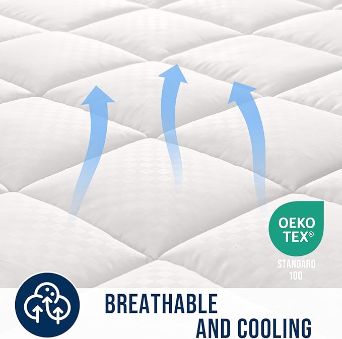 OLANLY King Quilted Fitted Mattress Pad, Elastic Fitted Mattress Topper, Cooling Soft Mattress Cover Stretches up to 21 Inches Deep, Machine Washable Mattress Protector (78x80 inch, Off White)