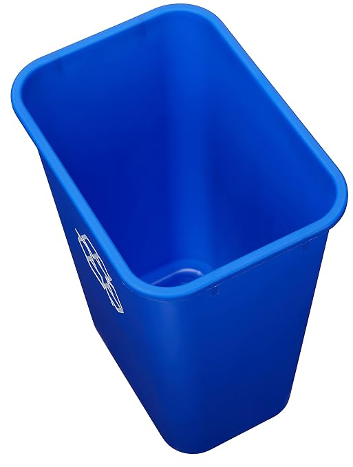 Amazon Basics Rectangular Commercial Office Wastebasket, Easy to Clean, Lightweight, 10 Gallon, Blue, Recycle Logo - Image 3