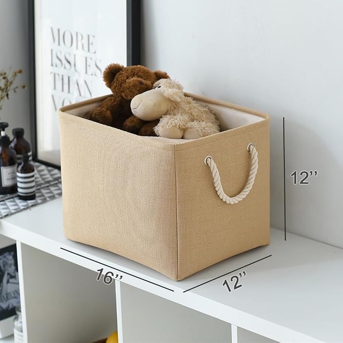 TheWarmHome Organization and Storage Basket for Organizing - 3 Pack 16x12x12 inch Cube Fabric Storage Cubes, Storage Bin for Shelves Gift Closet Organizer Cloth Toy (Beige) - Image 5