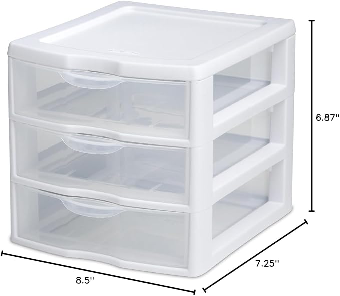Sterilite 3 Drawer Mini Desktop Unit, Clear w/White Frame - Image 2