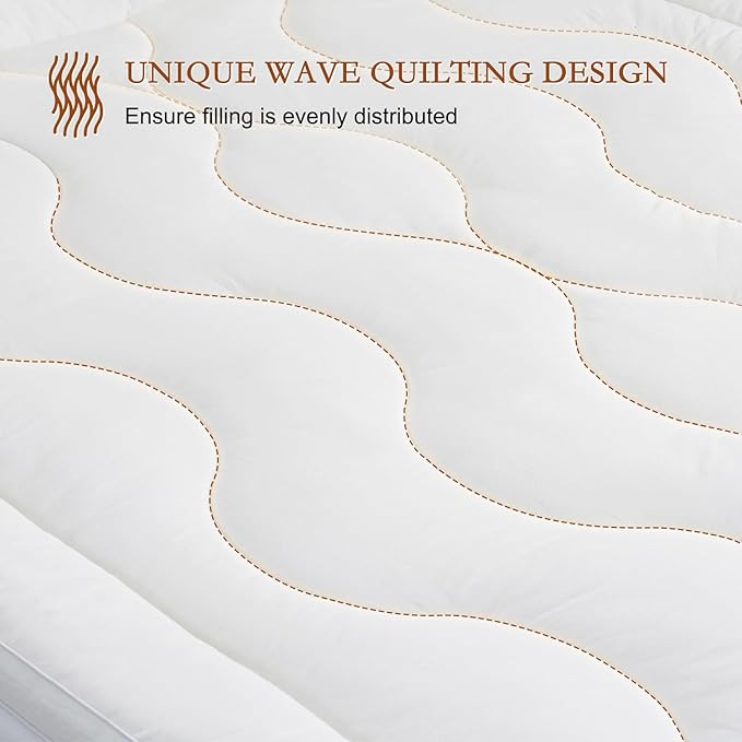 YOUR MOON 100% Organic Wool Mattress Topper Queen Size, Thick Pillow Top Mattress Pad, 800GSM Natural Wool Filling, Back Pain Relief Bed Topper with Cotton Cover-16'' Depth, 60"x80" (Striped White)