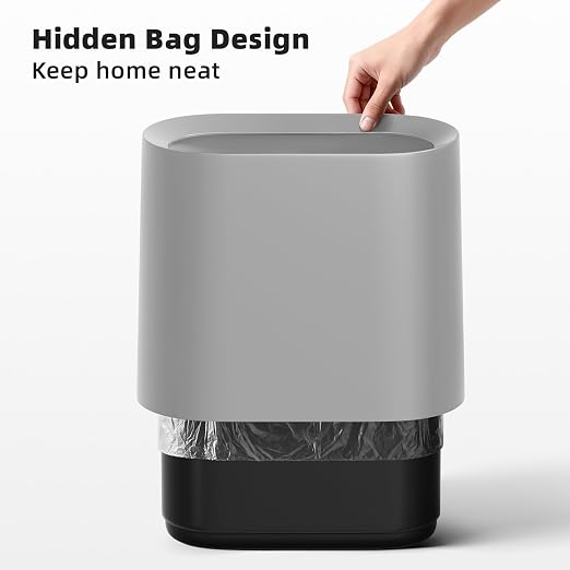 SUBEKYU 2.3 Gal Trash Can for Bathroom,Small Office Garbage Can for Kitchen,Slim Rectangular Waste Bin,Plastic,Grey - Image 3
