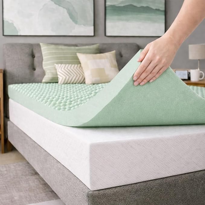 Greaton, 1-Inch Convoluted High Density Foam Mattress Topper, CertiPUR-US Certified for Superior Comfort and Support, Full, Green