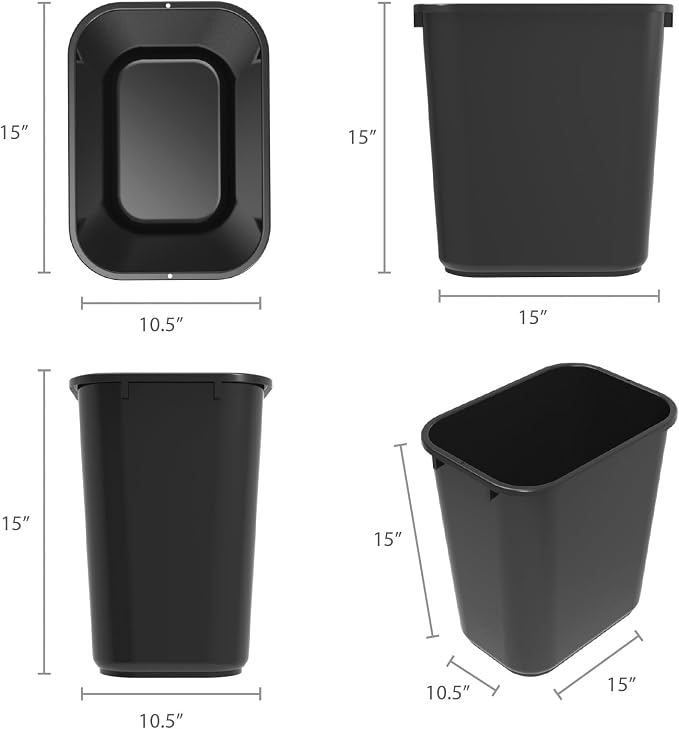 Storex Medium Waste Basket, 15 x 10.5 x 15 Inches, Black, 1 Count (00710A24C) - Image 3
