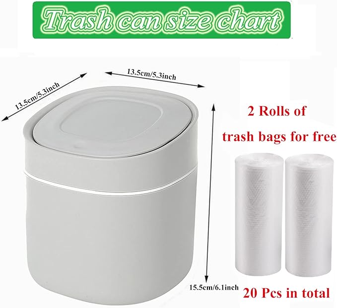 LTWQLing Plastic Mini Trash Can with Lid - 2 L Pop Up Wastebasket for Bathroom Vanity, Desktop, Tabletop or Coffee Table - Dispose of Cotton Rounds, Makeup Sponges, Tissues (Grey) - Image 5
