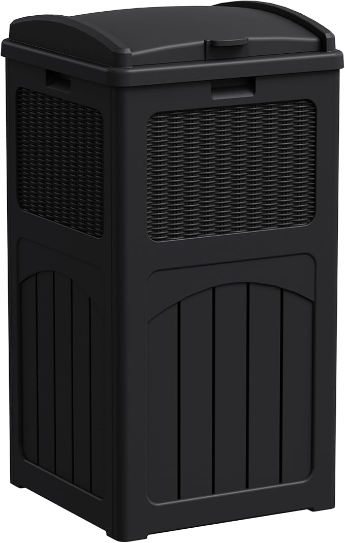 Greesum 33 Gallon Outdoor Trash Can with Lid, Waterproof Resin Garbage Bin for Hideaway, Deck, Patio, Dark Black by BuynowfromGreesum
