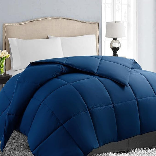 EASELAND Queen Size Down Alternative Comforter - Quilted Duvet Insert for All Seasons, Soft Lightweight with Corner Tabs, Summer Winter Warm Bedding, Navy 88×88 Inches