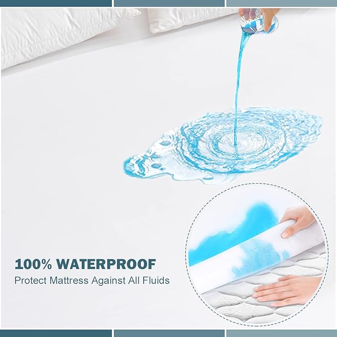 2 Pack Cal King Waterproof Mattress Protector Deep Pocket Mattress Cover, Soft Breathable Mattress Pad, Fitted Noiseless Waterproof Bed Cover Stretch to 25"