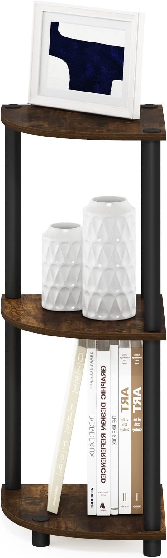 Furinno TURN-N-TUBE Corner Shelf, 3-Tier Corner Bookshelf, Display Storage Shelves with Open Shelves, for Organization and Storage, Living Room, Home Office, Garage, Amber Pine - Image 4